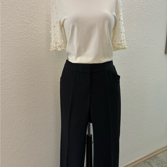 Elie Tahari Black w/Stripes Wool Boot Leg Dress Pants Size 6 - Picture 2 of 10